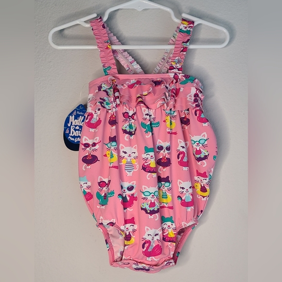 Hatley Other - NWT Hatley - Girl's Felines in Fun Floats Mini Ruffle Pink Swim Suit, Sz 9-12M